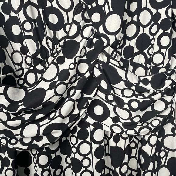 JTB Top Vintage Tunic Blouse V‎ Neck Ruched Draping Black Geometric Large Retro - Picture 2 of 4